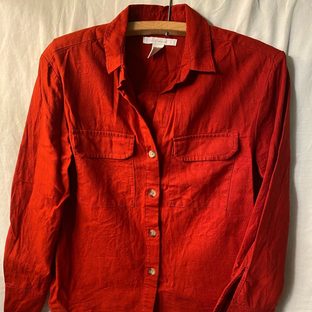 Bold Orange Button-Front Shirt - Linen Blend